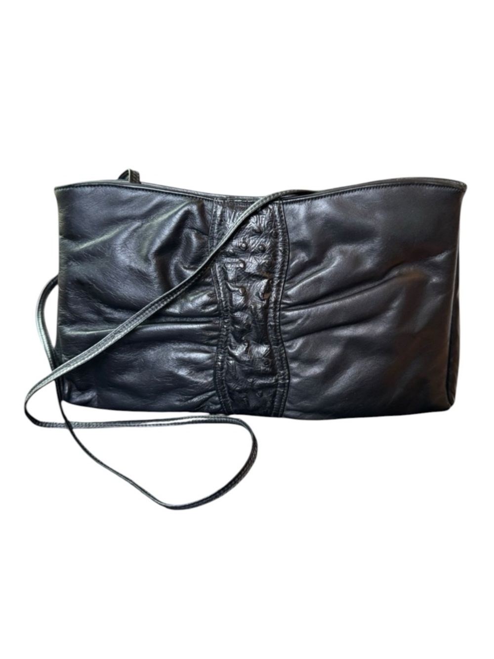 Mardane New York Vintage Black Genuine Leather Ostrich Imbossed Shoulder Bag